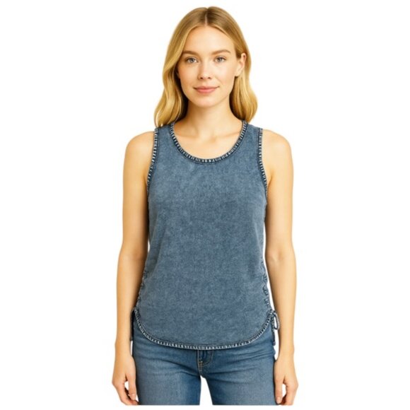 Michael Stars Small Sleeveless Crewneck Ruch Chambray Tank Top - Picture 1 of 5